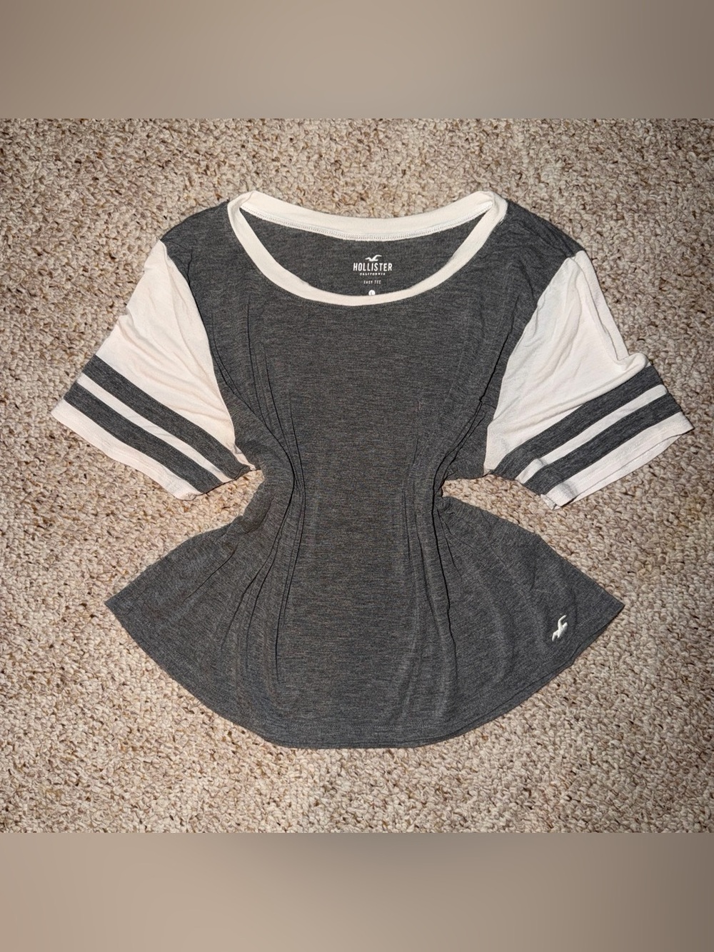 Gray and White Hollister Shirt Large
